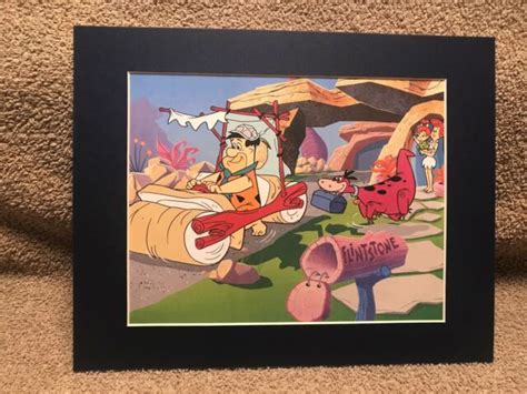 Fred Flintstone~wilma And Pebbles~dino~8 X 10 Mat Print~off To Work~new