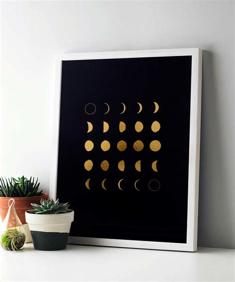 Moon Phases Gold Foil Art Print With White Frame By Swell Made Co