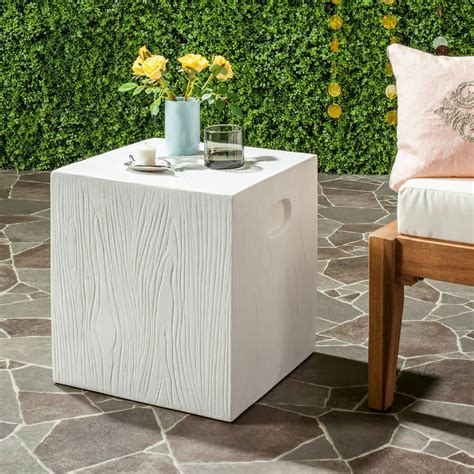 Safavieh Cube Outdoor Modern Concrete Accent Table Ivory Walmart
