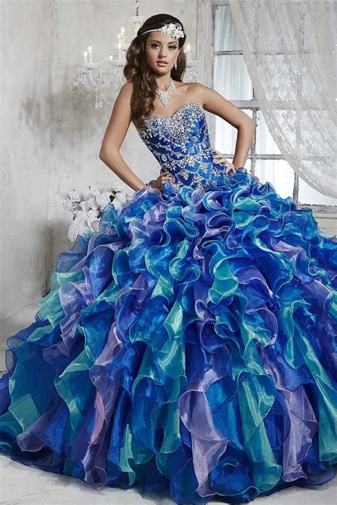 sexy 2017 royal blue quinceanera dresses ball gown beaded crystals ruffles sweet 16 dress