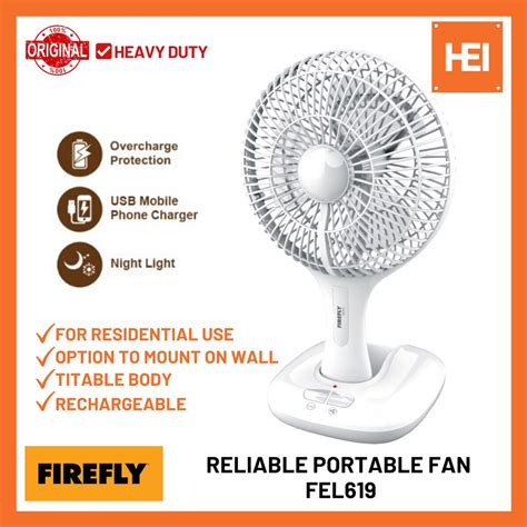 Firefly Reliable Rechargeable Potable Fan With Led Night Light Fel619