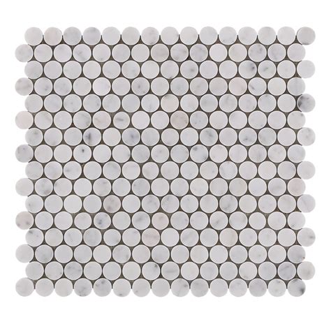 Bianco Carrera Polished Marble 1 Penny Rounds Mosaic Tile 12x12 Sheet