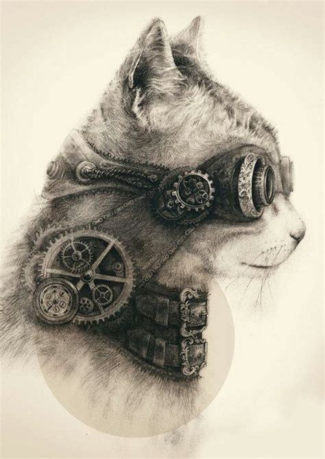 Steampunk Cat Tattoo Design Tattoo Ideas Illustration Creative