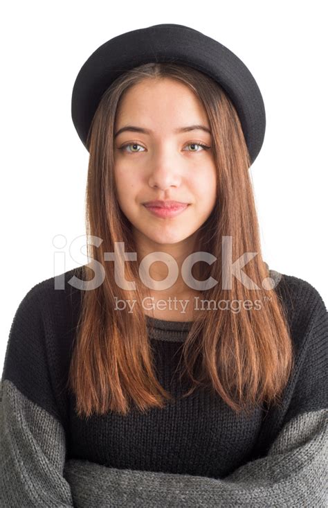Serious Young Woman With Long Brown Hair Stock Photo Royalty Free