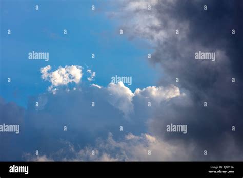 Heavy Dark Cloud On Blue Sky Background Fluffy Cumulus Clouds