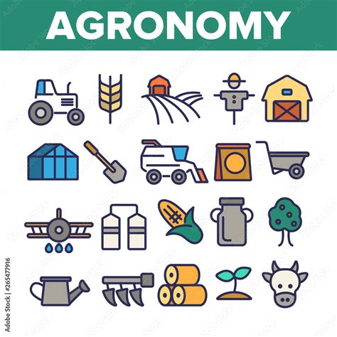 Agronomy Industry Vector Thin Line Icons Set Agronomy Machinery Linear