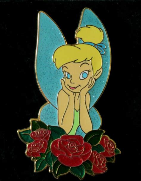 Disney Tinkerbell Floral Le 175 Jumbo Pin New On Card Roses Glitter