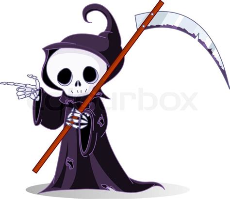 Cute Cartoon Grim Reaper With Scythe Vector Colourbox