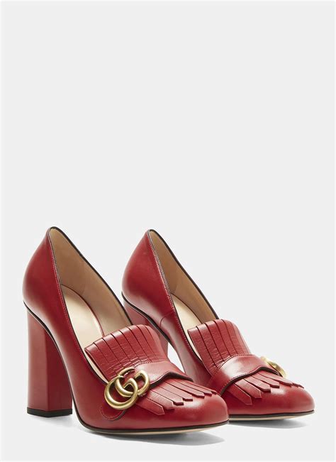 Gucci Leather Gg High Heel Fringed Marmont Pumps In Red Lyst