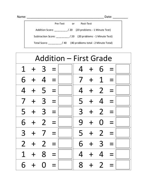 1st Grade Math Worksheets Eog Addition And Subtraction Two Numbers