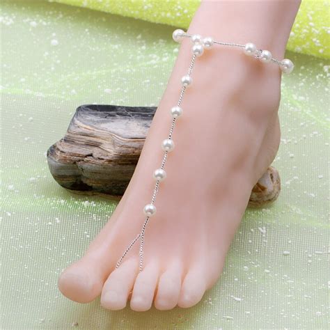 Women S Feet Jewelry Beach Imitation Pearl Anklet Barefoot Sandal