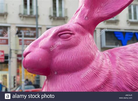 Giant Pink Rabbit Vienna Austria Stock Photo Alamy