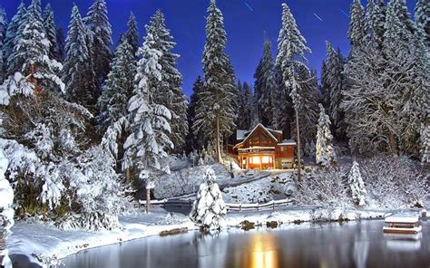 Noapte De Iarna Poze Imagini Desktop Winter Cabin Winter Snow