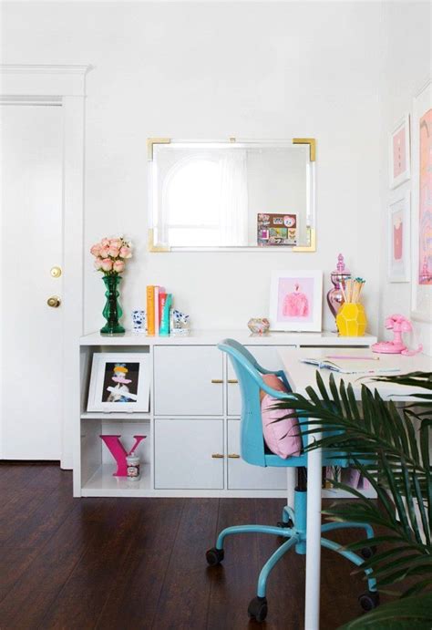 Bright And Colorful Office Decor With White And Gold Details Bright