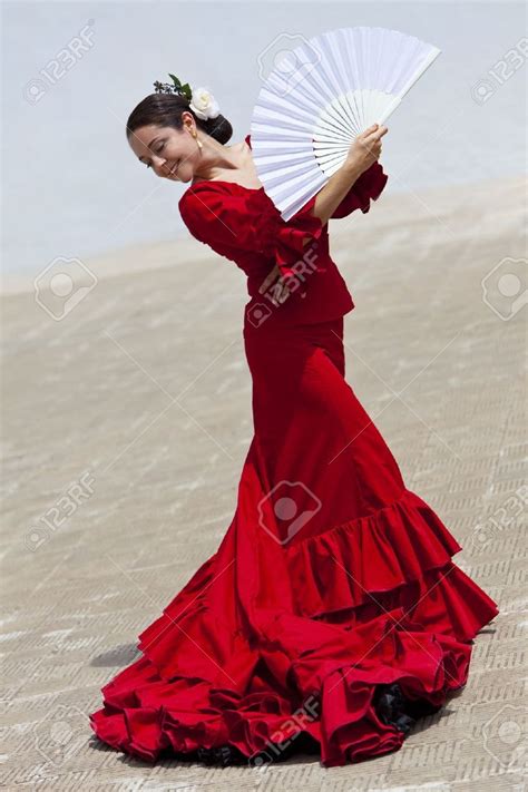 Flamenco Dress Woman Traditional Spanish Flamenco Dancer Dancing In A