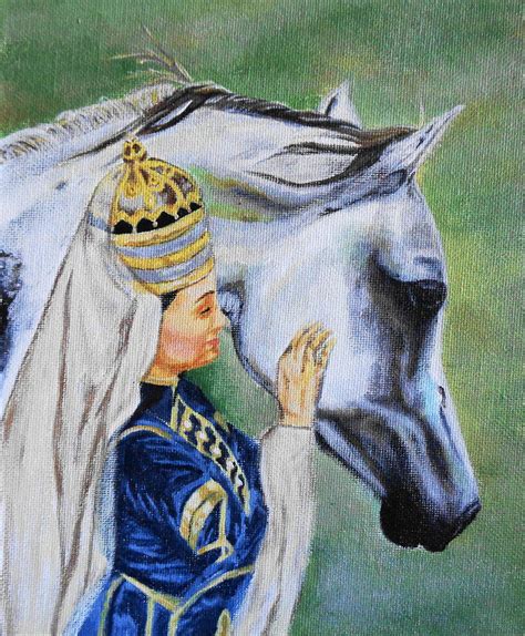 Circassian Woman With A Horse Painting By Faten Mazhar