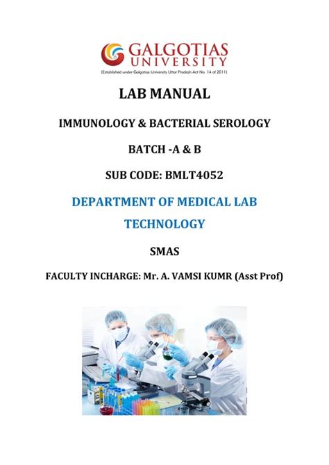 Immunology And Bacterial Serology Lab Manual Pdf