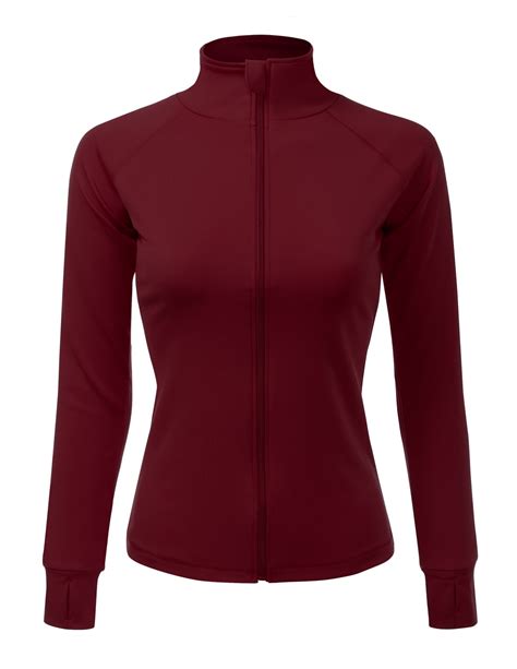 Doublju Womens Hand Warmer Long Sleeve Full Zip Up Simple Jacket With