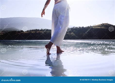 Young Woman Wading In Lake Stock Image Image Of Hills 6078619