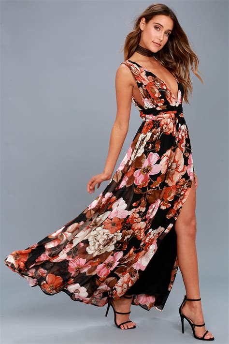 Stunning Black Maxi Dress Floral Print Maxi Dress Lulus