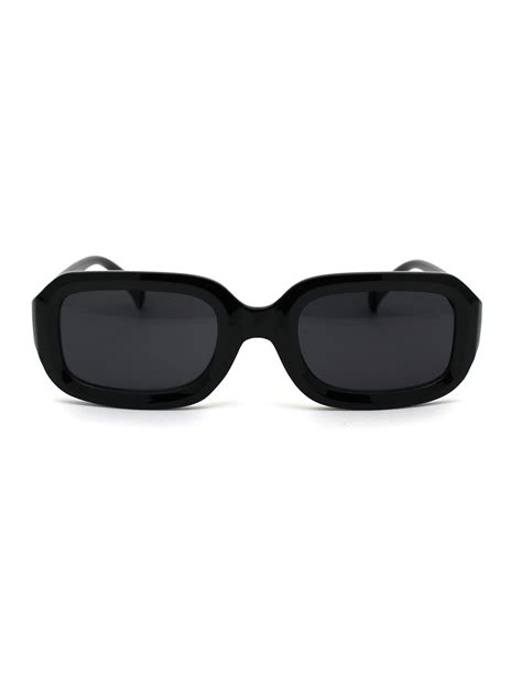 Sa106 Womens Thick Plastic Mod Narrow Rectangular Retro Sunglasses All Black