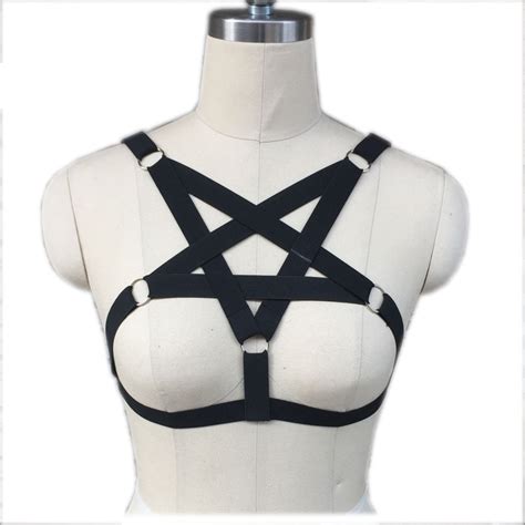 elastic pentagram harness bra full bondage bodysuit