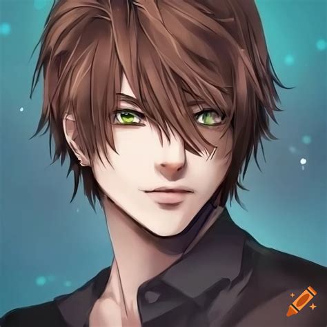 Anime Portrait Of A Confident Guy With Brown Hair And Green Eyes On Craiyon