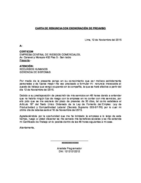 Doc Carta Notarial Carta De Renuncia Con ExoneraciÓn De Preaviso