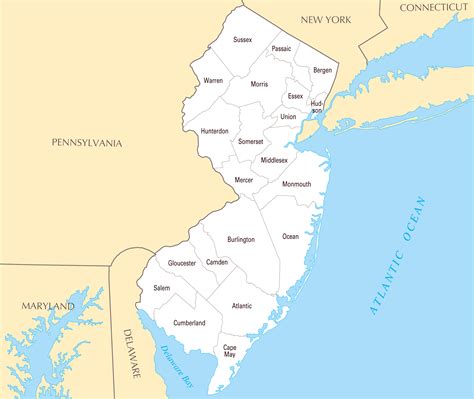 Large Administrative Map Of New Jersey State New Jersey State Usa