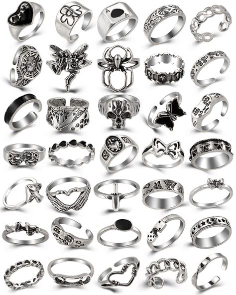 Vintage Silver Punk Rings For Men Women Girls Cool Goth Ring Set Eboy