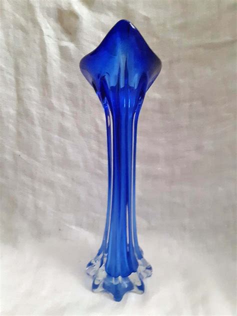 Vintage Murano Venetian Glass Vase Cobalt Blue Ribbed Vase Etsy
