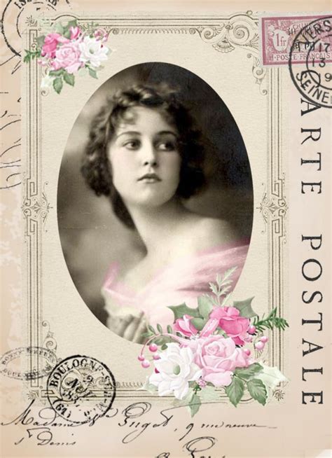 Vintage Woman Postcard Digital Collage P1022 Free For Personal Use Free Vintage Printables