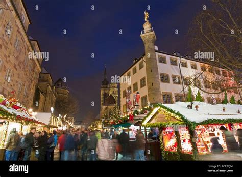 Germany Baden Württemberg Stuttgart Christmas Market At Night Stock
