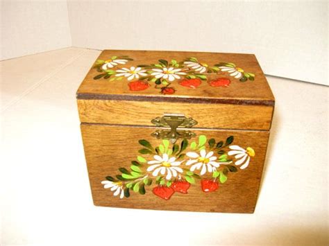 Vintage 70s80s Hand Painted Wood Recipe Box With Etsy Hand