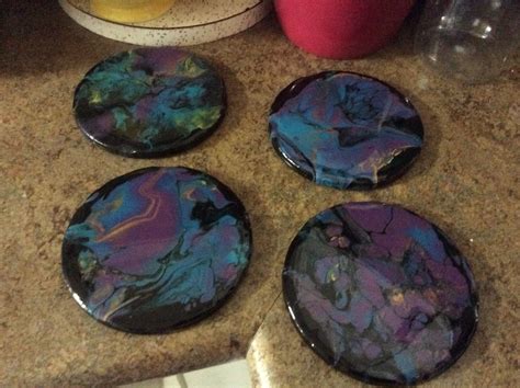 Acrylic Pour Coasters Finished With Resin Acrylic Pouring Coasters