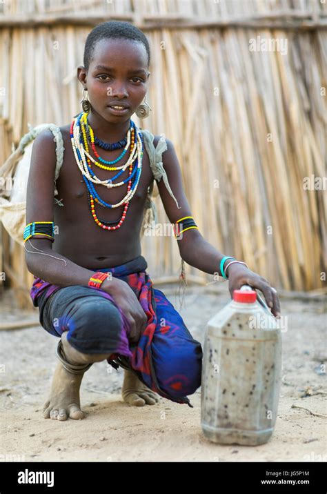 Portrait Of An Erbore Tribe Girl Omo Valley Murale Ethiopia Stock