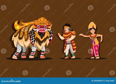 Barong Traditional Dance From Bali Indonesia Illustration Concept In