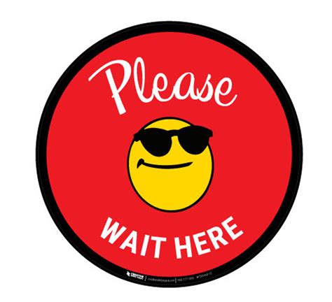 Please Wait Here With Sunglasses Emoji Red Floor Sign