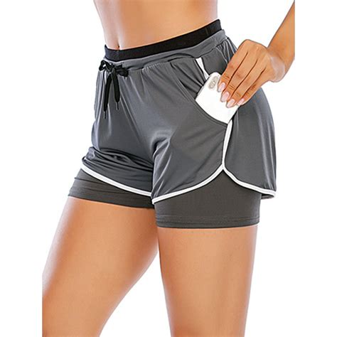 dodoing women s double layer yoga shorts workout shorts athletic sports active running shorts