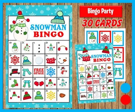 Printable 30 Snowman Bingo Cards Printable Winter Bingo Game Etsy