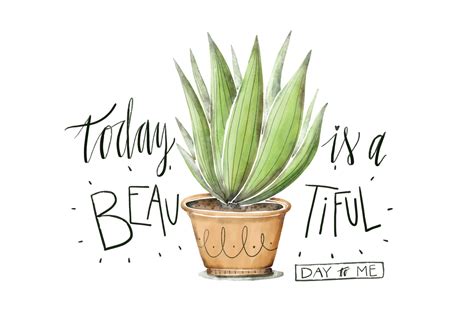 Cute Plant Illustration Watercolor With Lettering Quote