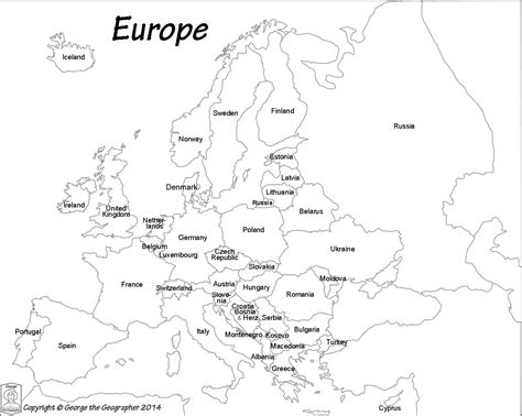Intelligible Simple Europe Map Black And White Names Of Countries In