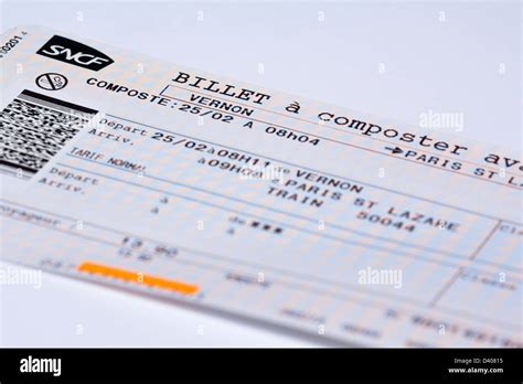 French Sncf Train Ticket From Vernon To Paris St Lazare Stock Photo