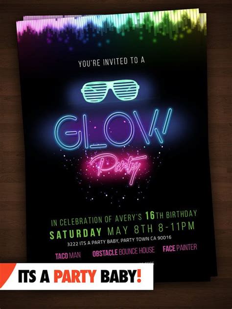 Glow Party Invitation Personalized Glow Party Printable Diy Custom