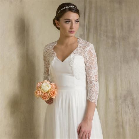 10 colors summer lace bridal wraps shawl elegant women evening cape bolero dentelle mariage bride wedding party jackets wrap. Boléro mariée dentelle manches 3/4 Sidonia