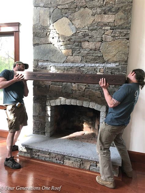 How To Hang A Wood Mantel on a Stone Fireplace using Rebar {before