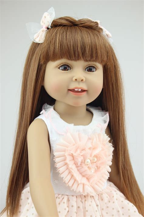 American Princess 18 45cm Girl Brown Long Hair Pink Cute Dress Reborn