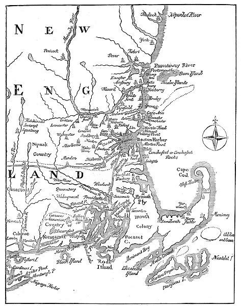 Vintage Map Of New England At The Beginning Of The 18th