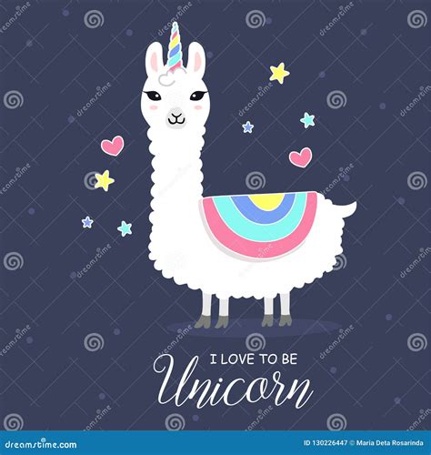 Cute And Beautiful Llama With Horn Unicorn Stock Vector Illustration