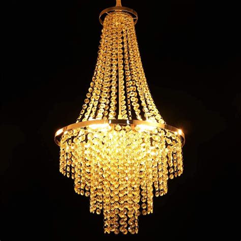 This hanging light fixture also works on sloped, slanted or vaulted ceiling. Chandelier K9 Crystal 25"H x 15"D Champagne Gold 3 Tiers Modern Light Fixture | eBay